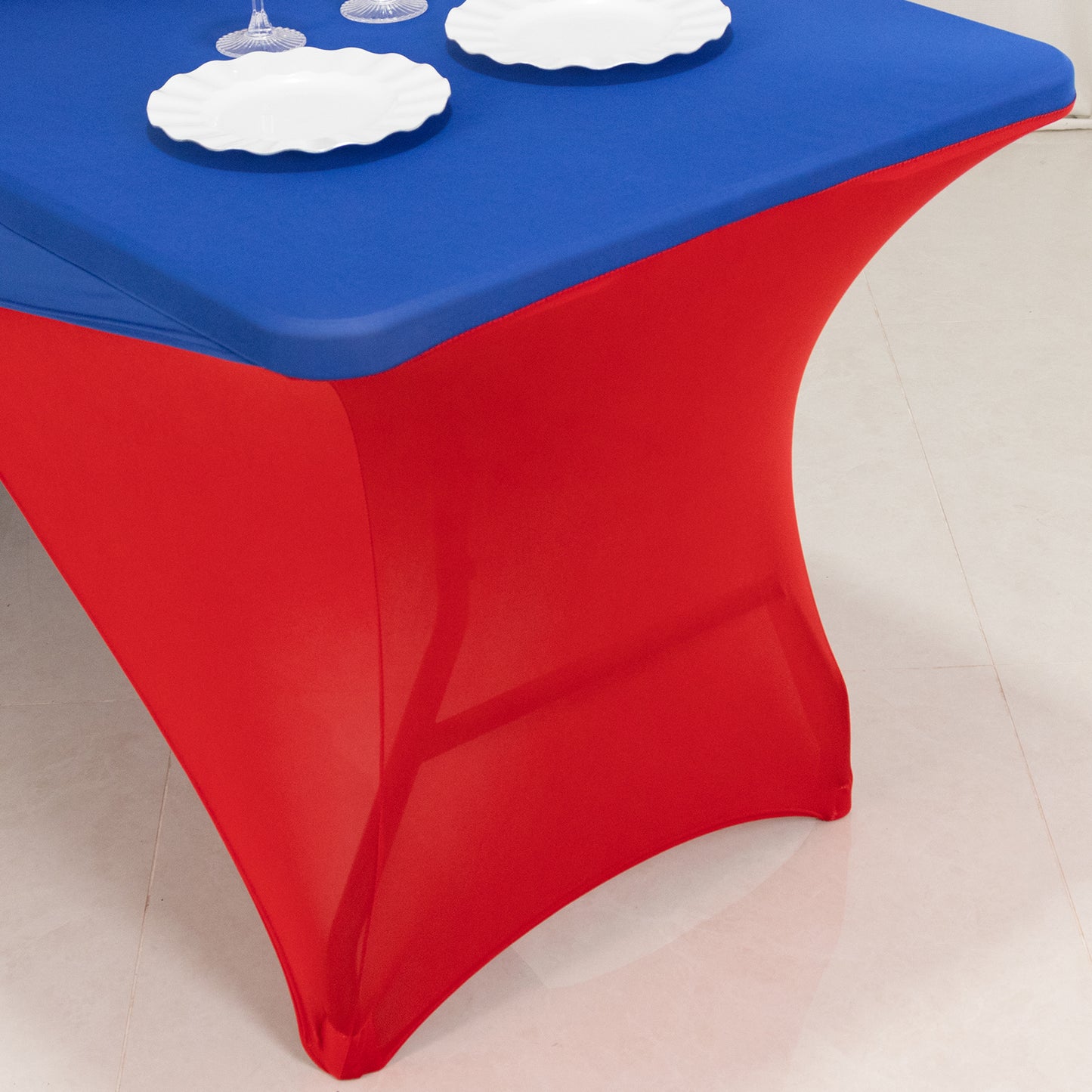 Royal Blue Red Cross Over Stretch Spandex Table Cover 6ft Rectangular Fitted Tablecloth for 72"x30" Tables