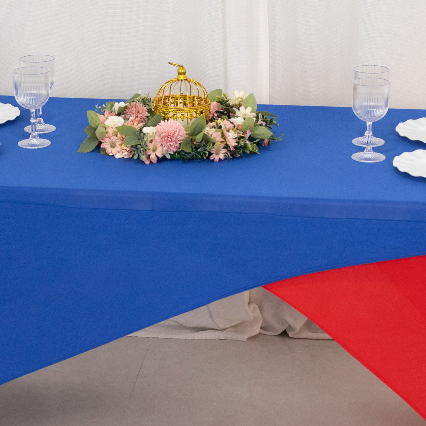 Royal Blue Red Cross Over Stretch Spandex Table Cover 6ft Rectangular Fitted Tablecloth for 72"x30" Tables