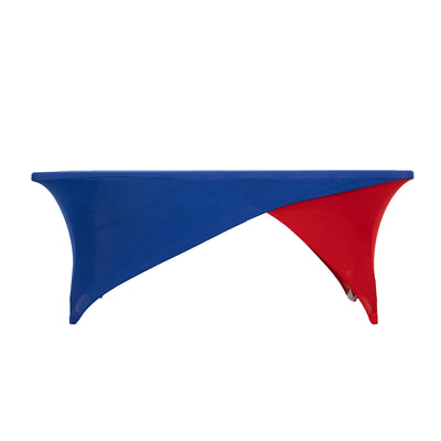 Sophisticated Style with Stretch: Royal blue Red Cross Over Stretch Spandex Table Cover