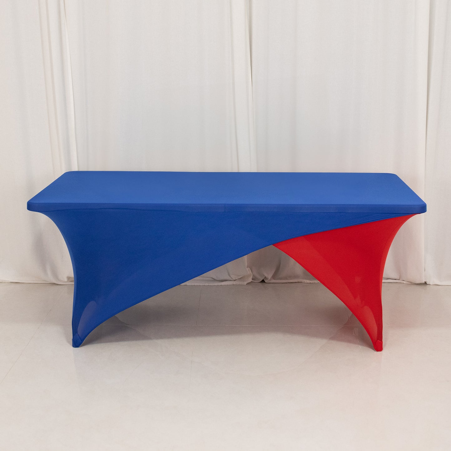 Royal Blue Red Cross Over Stretch Spandex Table Cover 6ft Rectangular Fitted Tablecloth for 72"x30" Tables