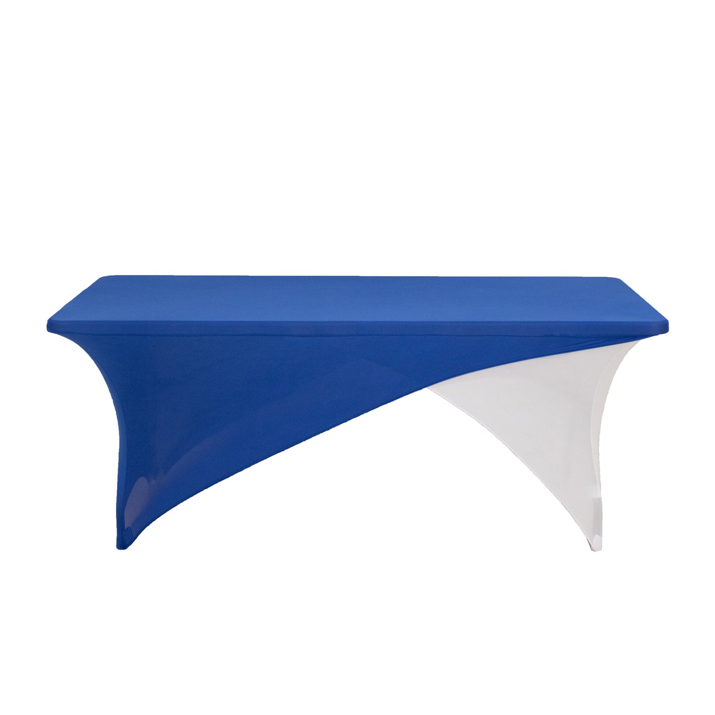 Royal Blue White Cross Over Stretch Spandex Table Cover 6ft Rectangular Fitted Tablecloth for 72"x30" Tables