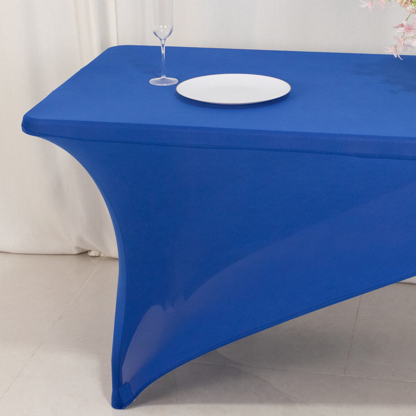 Royal Blue White Cross Over Stretch Spandex Table Cover 6ft Rectangular Fitted Tablecloth for 72"x30" Tables