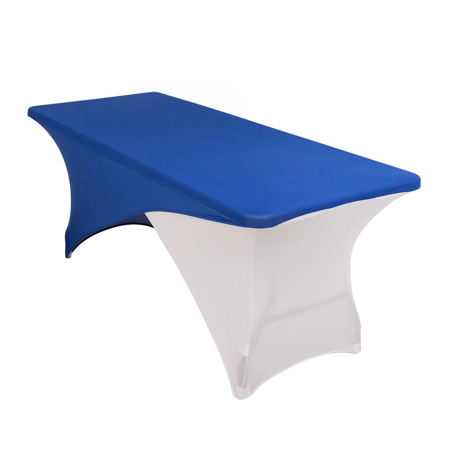 Royal Blue White Cross Over Stretch Spandex Table Cover 6ft Rectangular Fitted Tablecloth for 72"x30" Tables