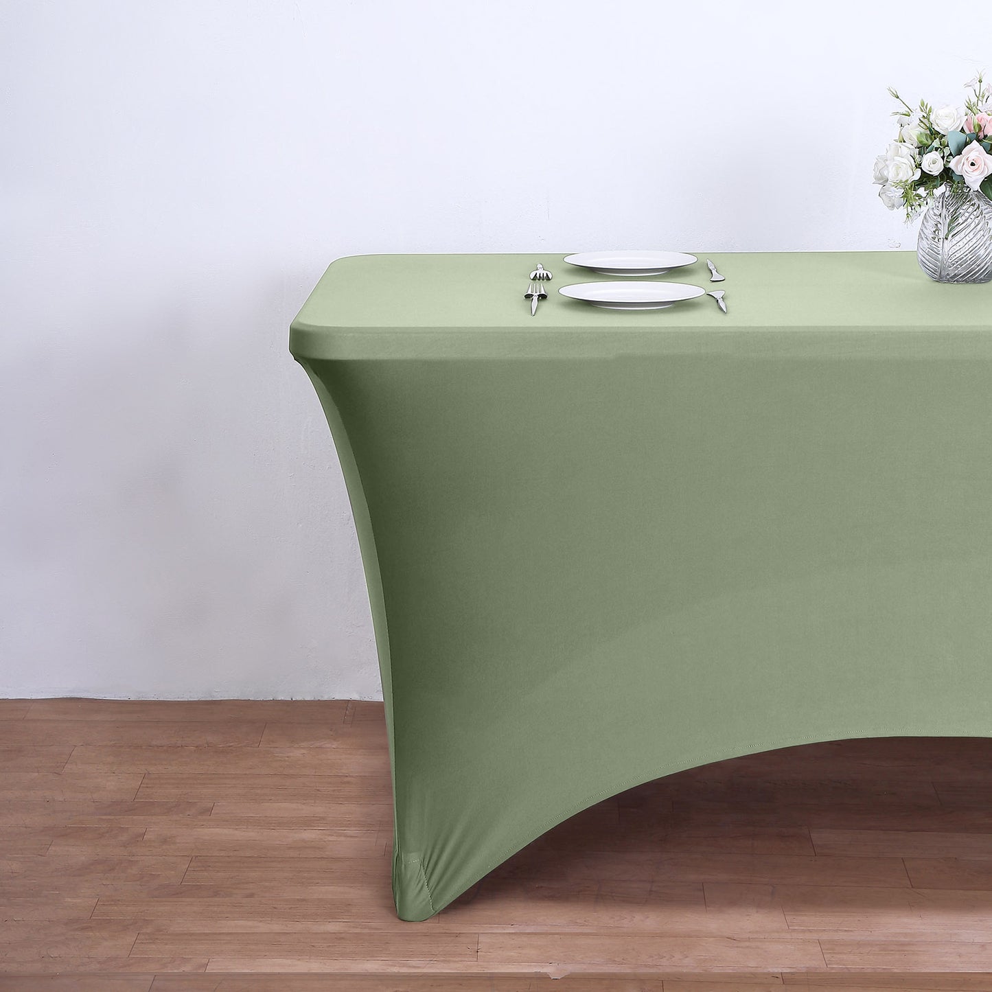 Dusty Sage Green Stretch Spandex Rectangle Tablecloth 6ft Wrinkle Free Fitted Table Cover for 72"x30" Tables