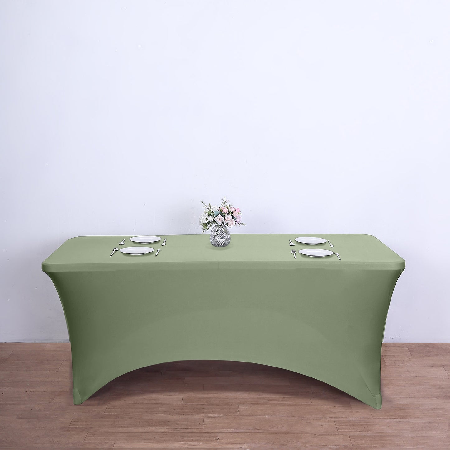 Dusty Sage Green Stretch Spandex Rectangle Tablecloth 6ft Wrinkle Free Fitted Table Cover for 72"x30" Tables