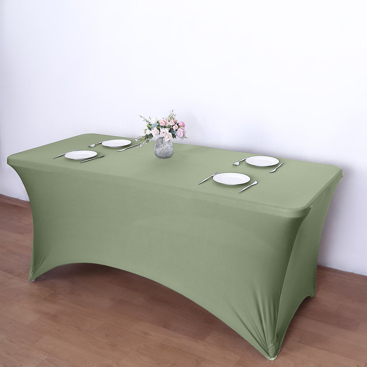 Dusty Sage Green Stretch Spandex Rectangle Tablecloth 6ft Wrinkle Free Fitted Table Cover for 72"x30" Tables