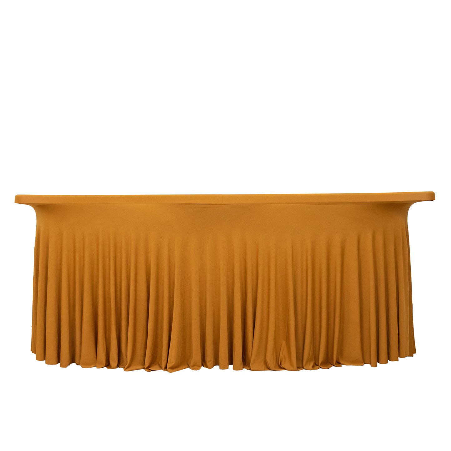 Gold Wavy Spandex Fitted Rectangle 1-Piece Tablecloth Table Skirt 6ft, Stretchy Table Skirt Cover with Ruffles For 72"x30" Tables