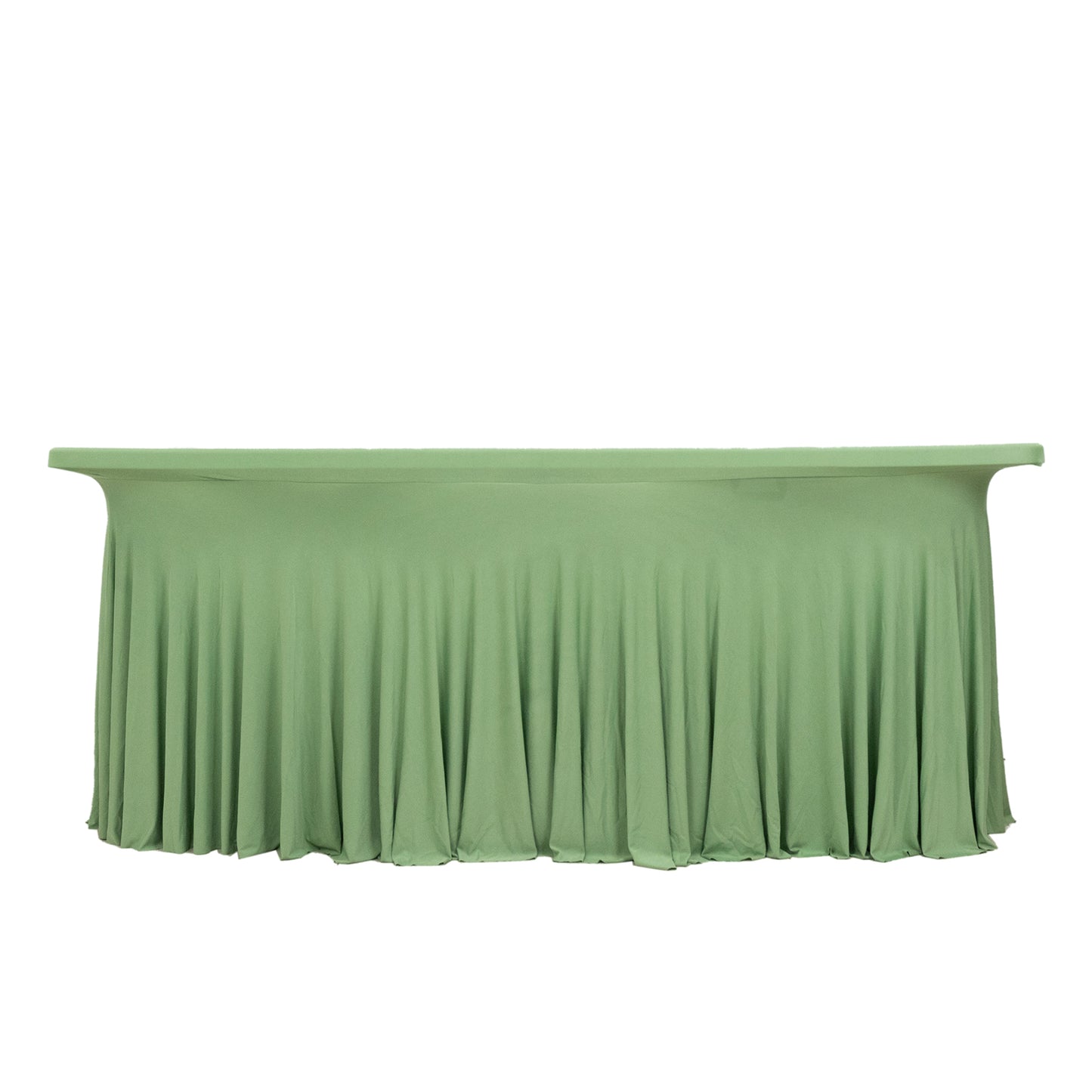 Sage Green Wavy Spandex Fitted Rectangle 1-Piece Tablecloth Table Skirt 6ft, Stretchy Table Skirt Cover with Ruffles For 72"x30" Tables