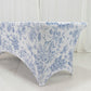 6ft Spandex Fitted Rectangle Tablecloth – White & Blue French Toile Wrinkle-Free Stretch Table Cover