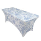 6ft Spandex Fitted Rectangle Tablecloth – White & Blue French Toile Wrinkle-Free Stretch Table Cover