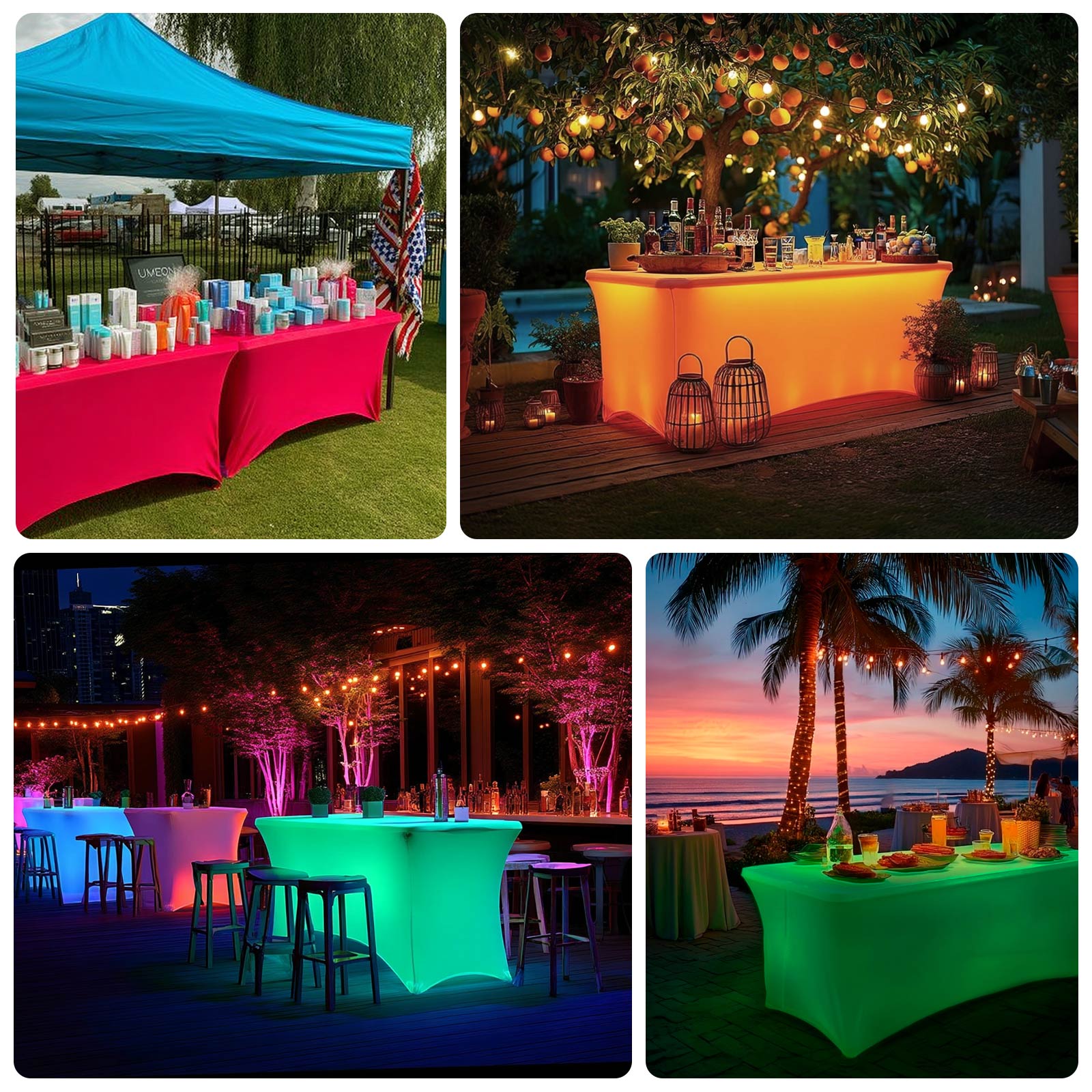 Glow Neon Fuchsia Fitted Spandex Tablecloth on a 6ft rectangle table.