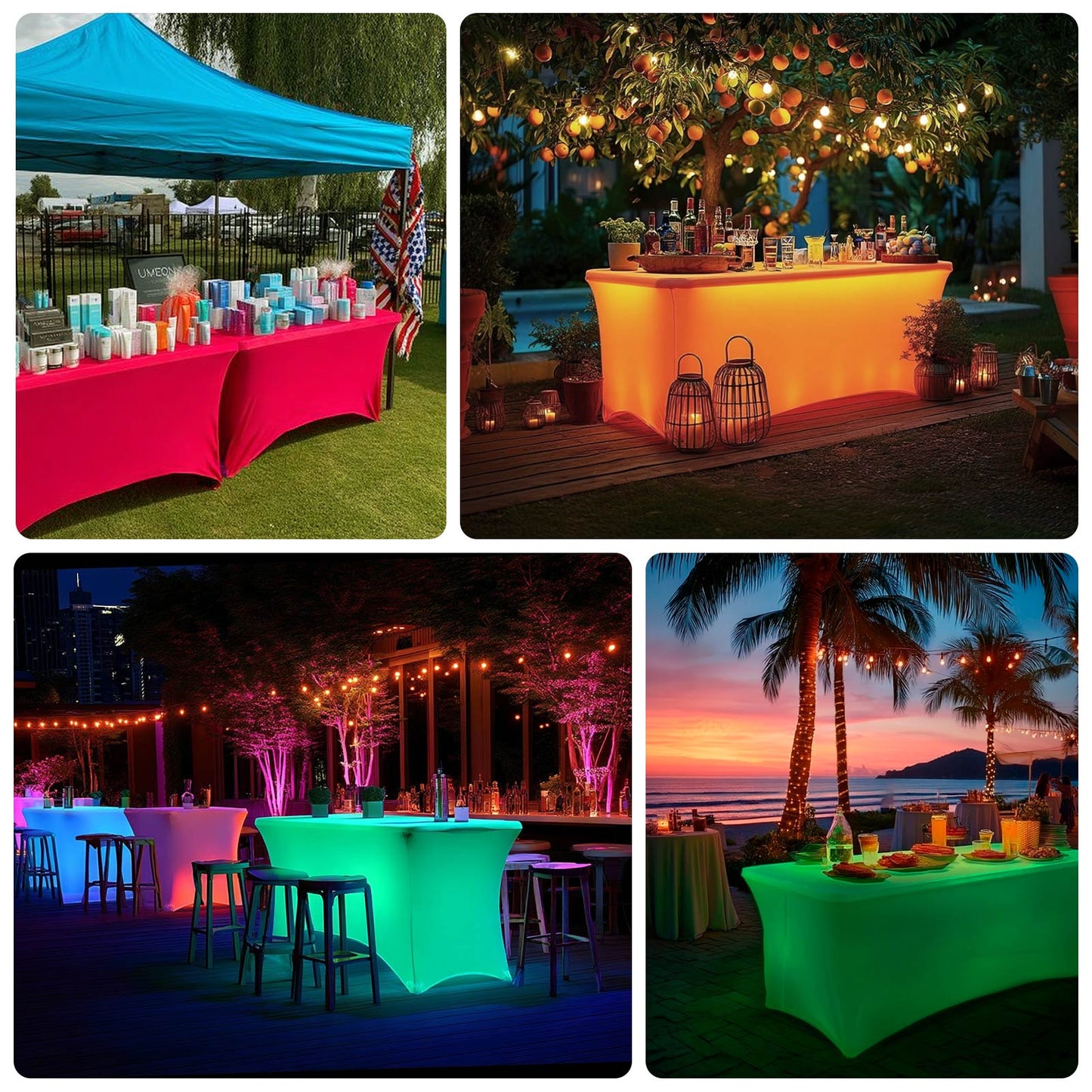 Glow Neon Orange Fitted Spandex Tablecloth for 6ft Rectangle Tables