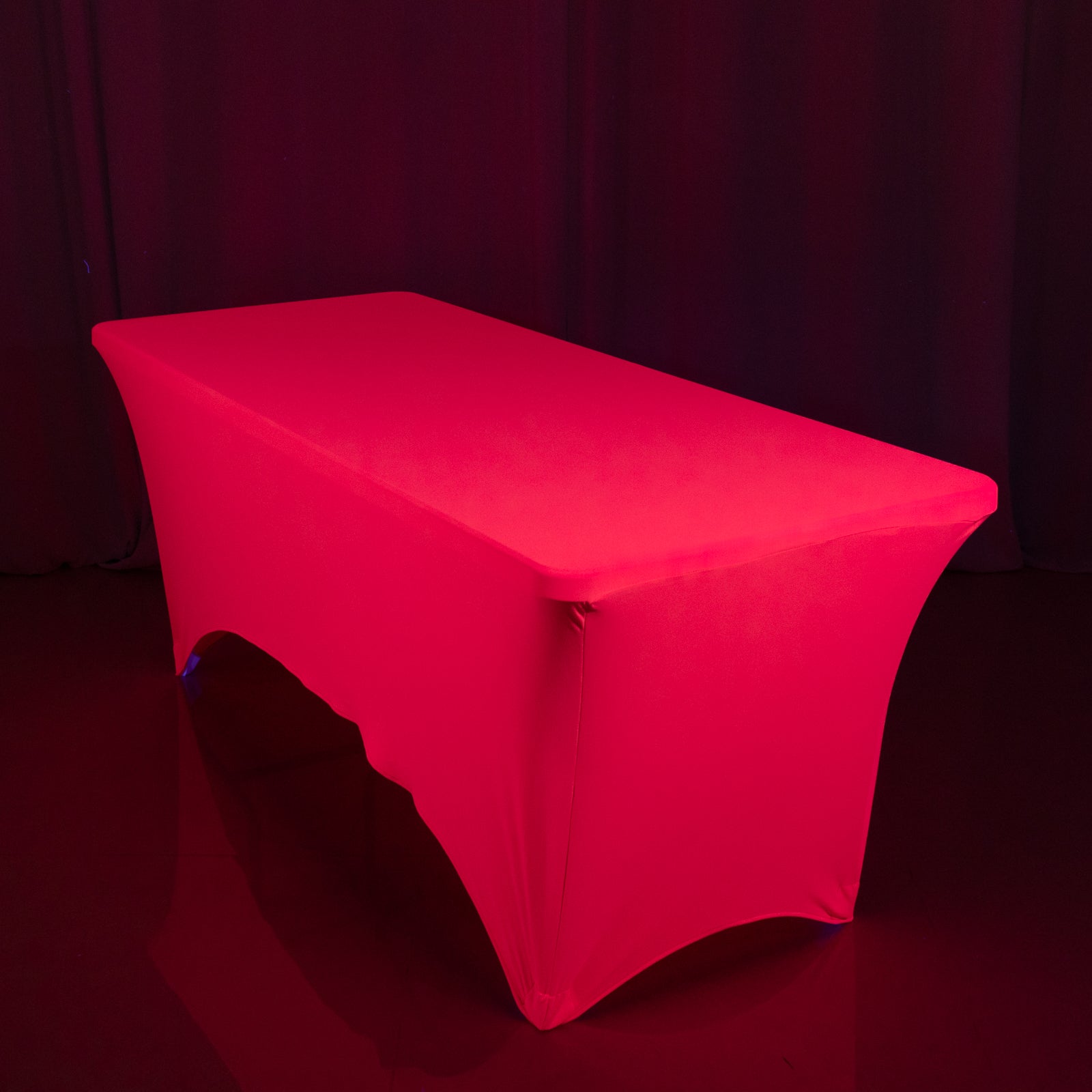 Glow Neon Fuchsia Fitted Spandex Tablecloth on a 6ft rectangle table.