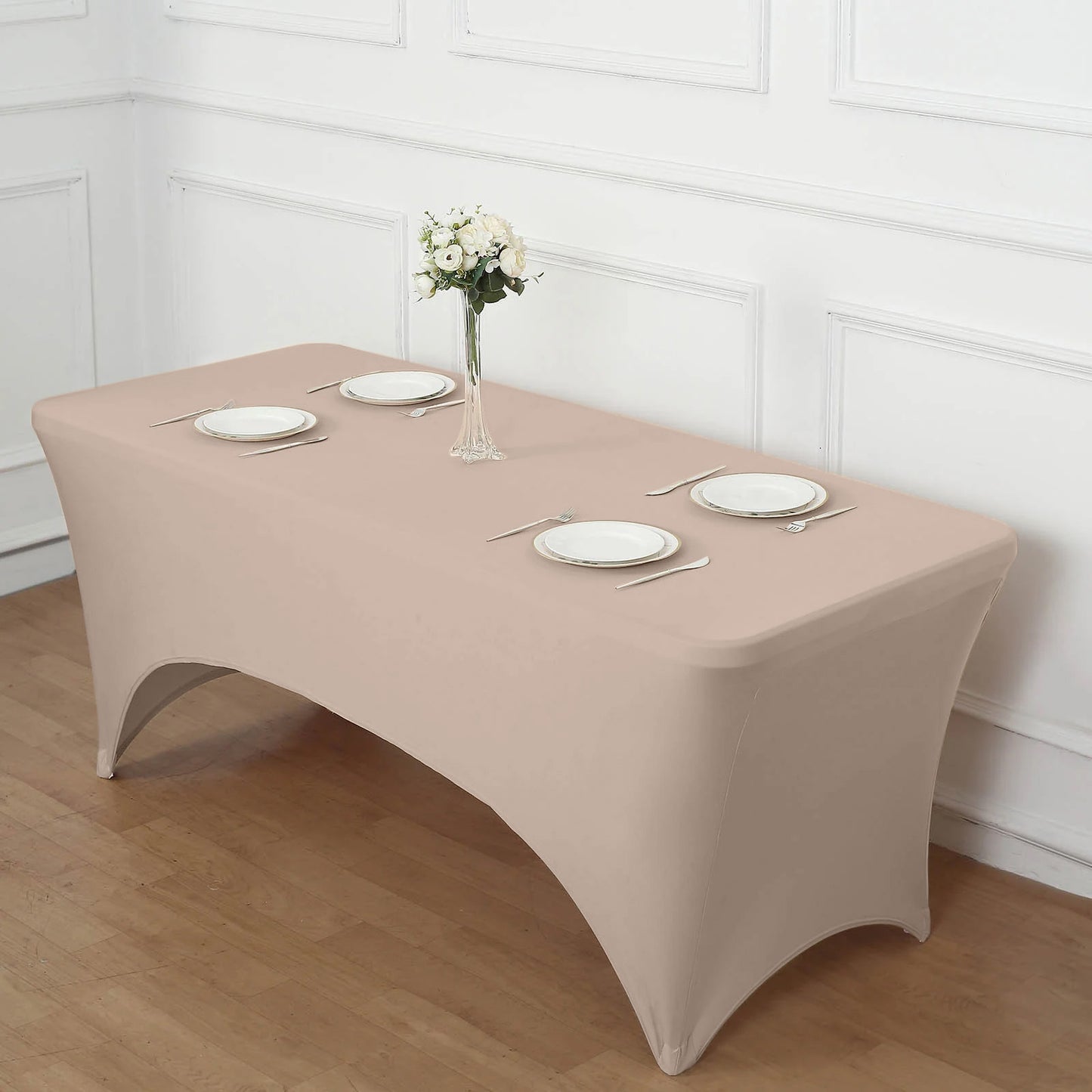 Nude Stretch Spandex Rectangle Tablecloth 6ft Wrinkle Free Fitted Table Cover for 72"x30" Tables