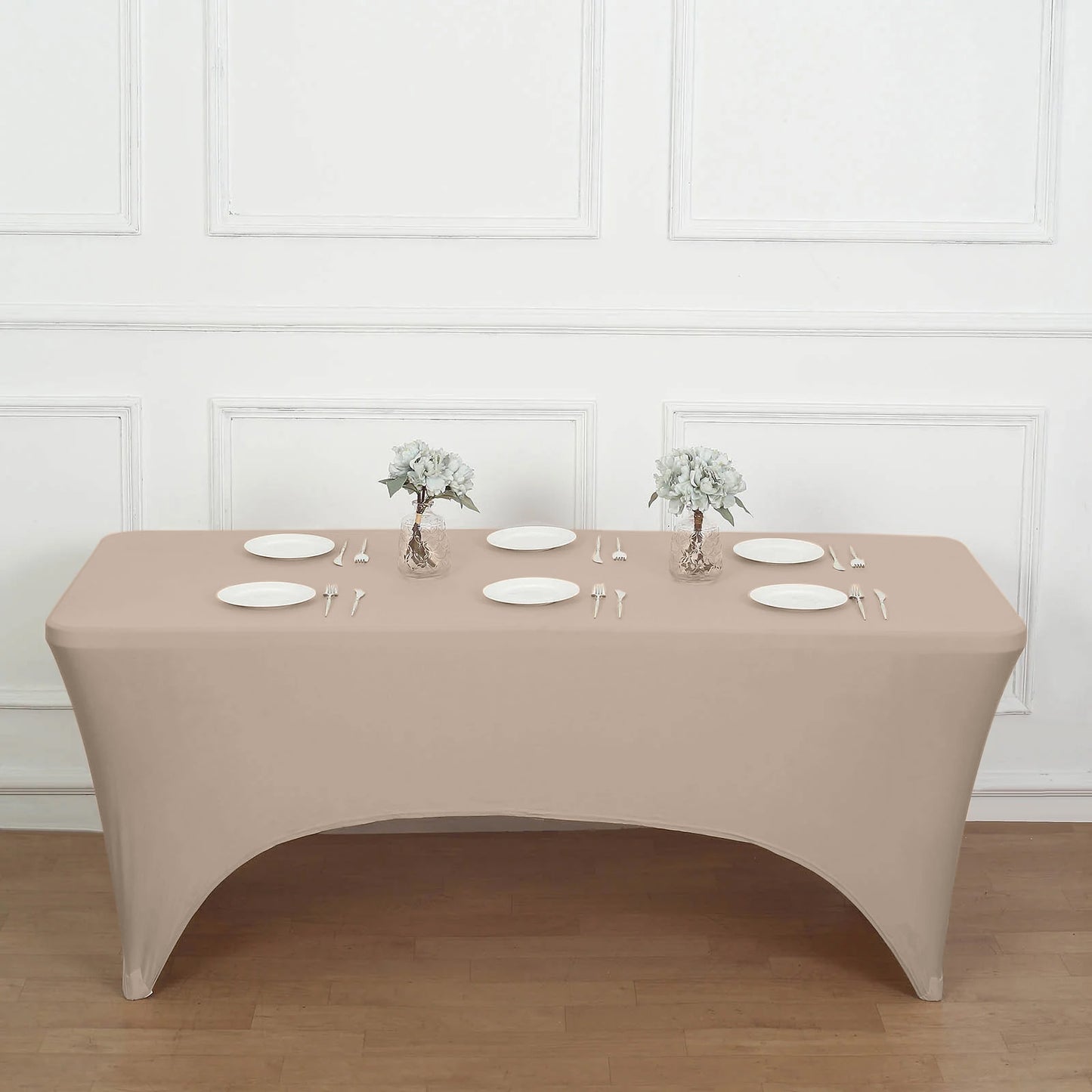 Nude Stretch Spandex Rectangle Tablecloth 6ft Wrinkle Free Fitted Table Cover for 72"x30" Tables