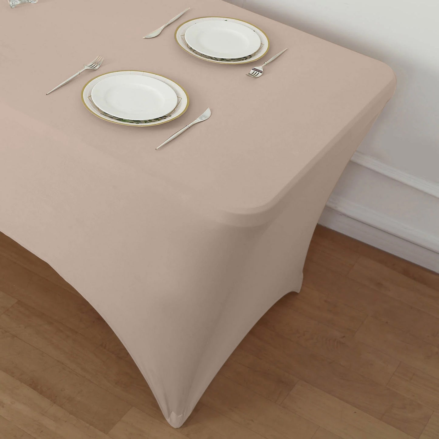 Nude Stretch Spandex Rectangle Tablecloth 6ft Wrinkle Free Fitted Table Cover for 72"x30" Tables