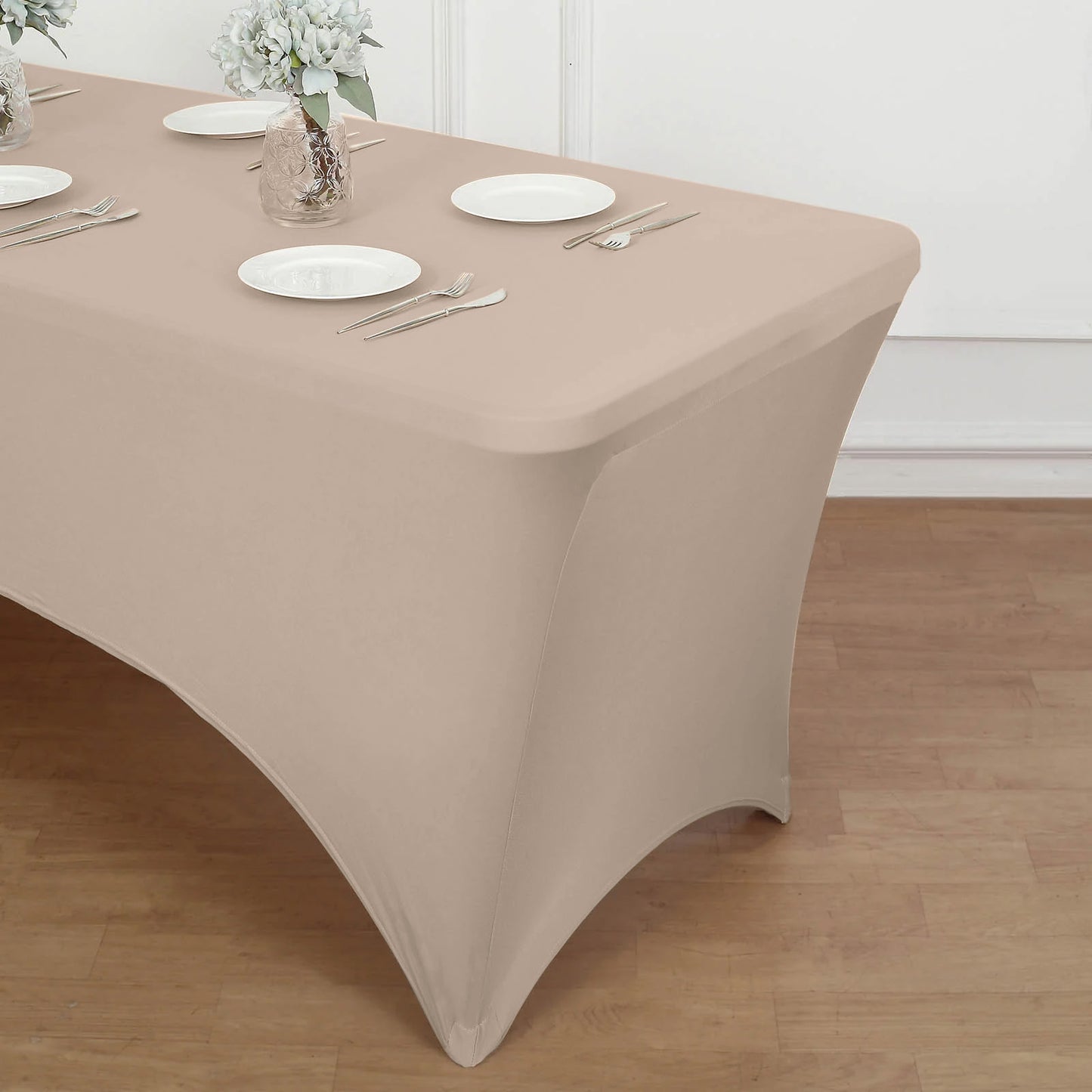 Nude Stretch Spandex Rectangle Tablecloth 6ft Wrinkle Free Fitted Table Cover for 72"x30" Tables