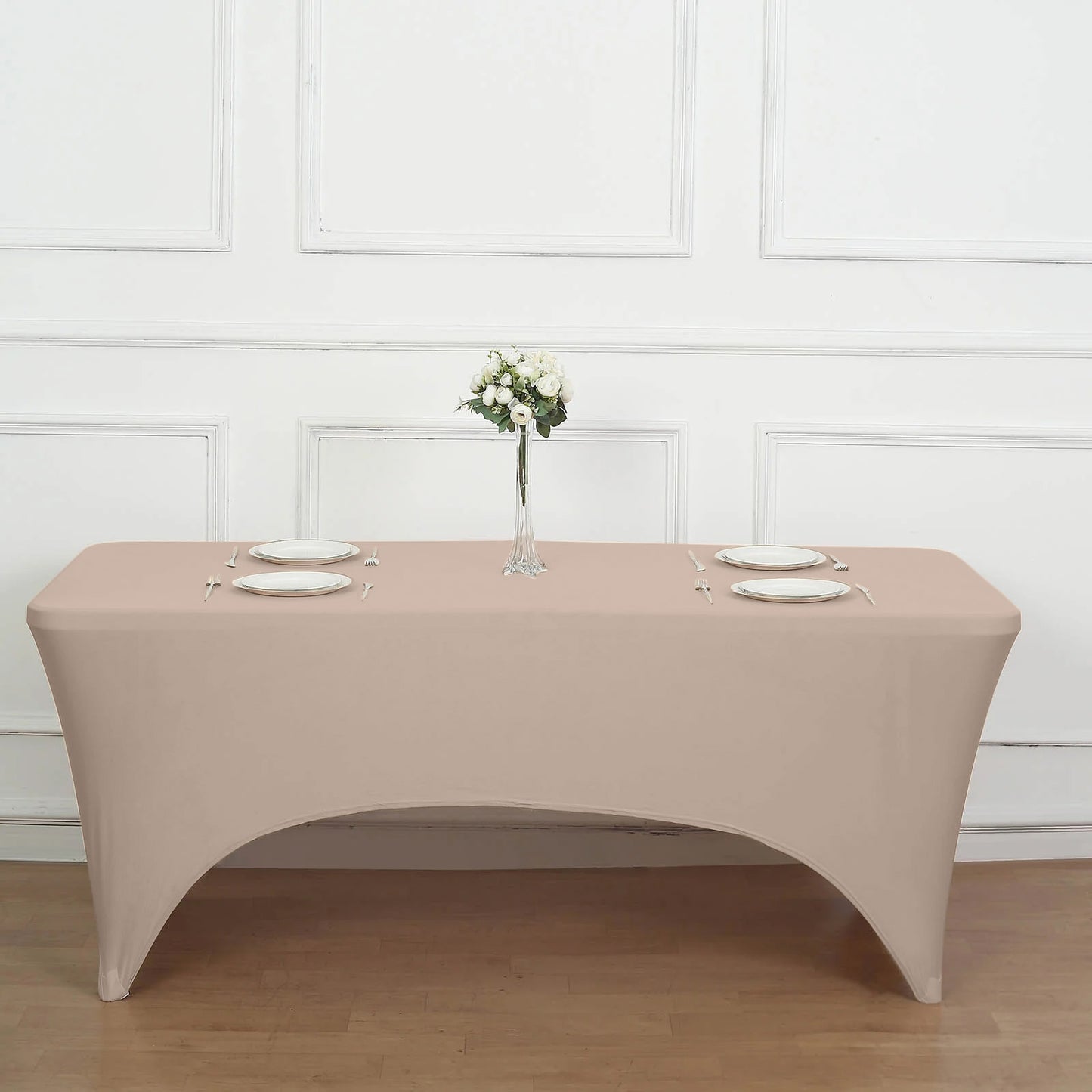 Nude Stretch Spandex Rectangle Tablecloth 6ft Wrinkle Free Fitted Table Cover for 72"x30" Tables