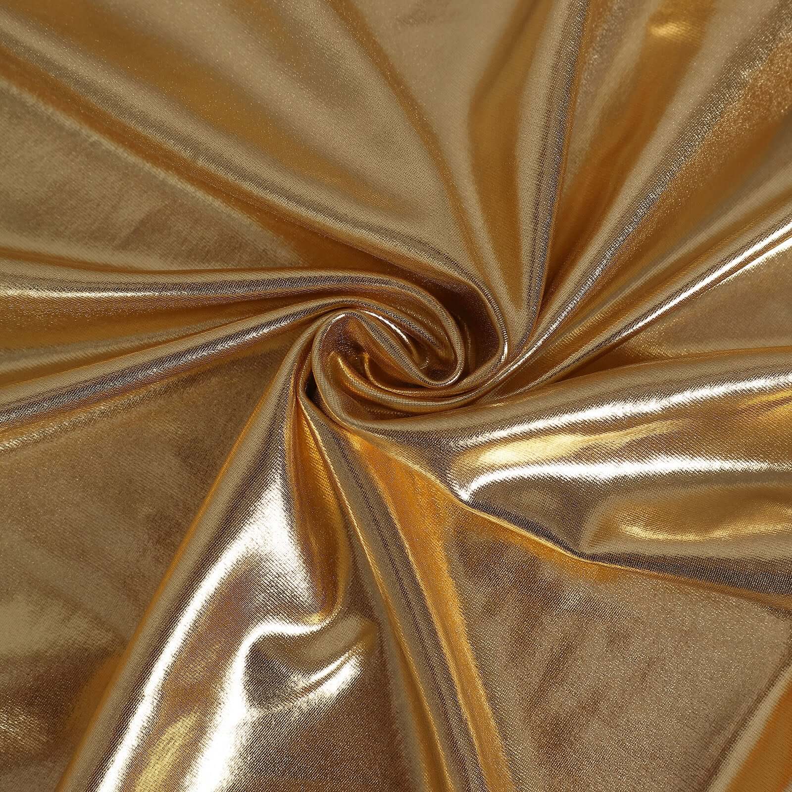 Metallic gold spandex stretch fitted table cover for 6ft banquet tables.