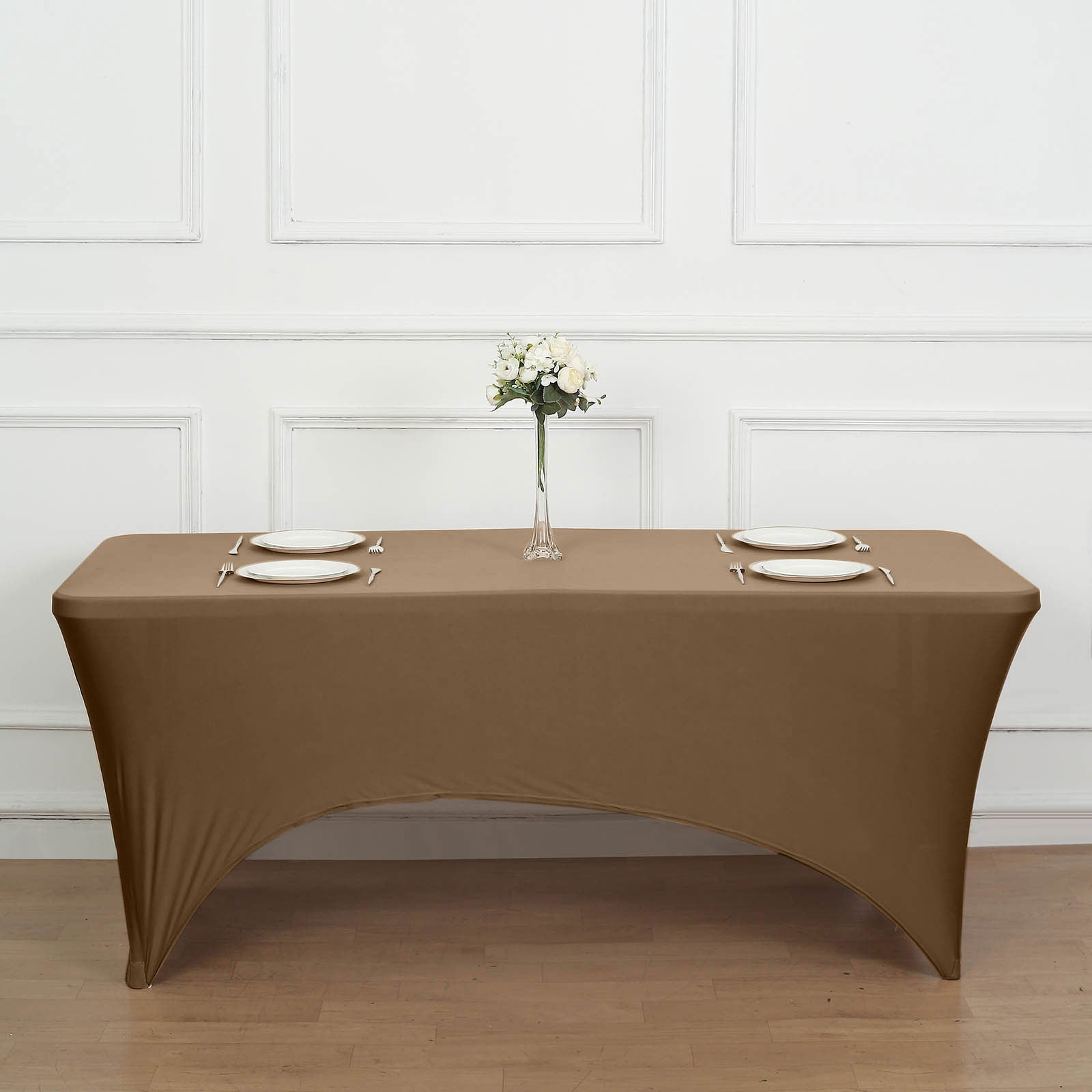 6ft Taupe Spandex Stretch Fitted Rectangular Tablecloth