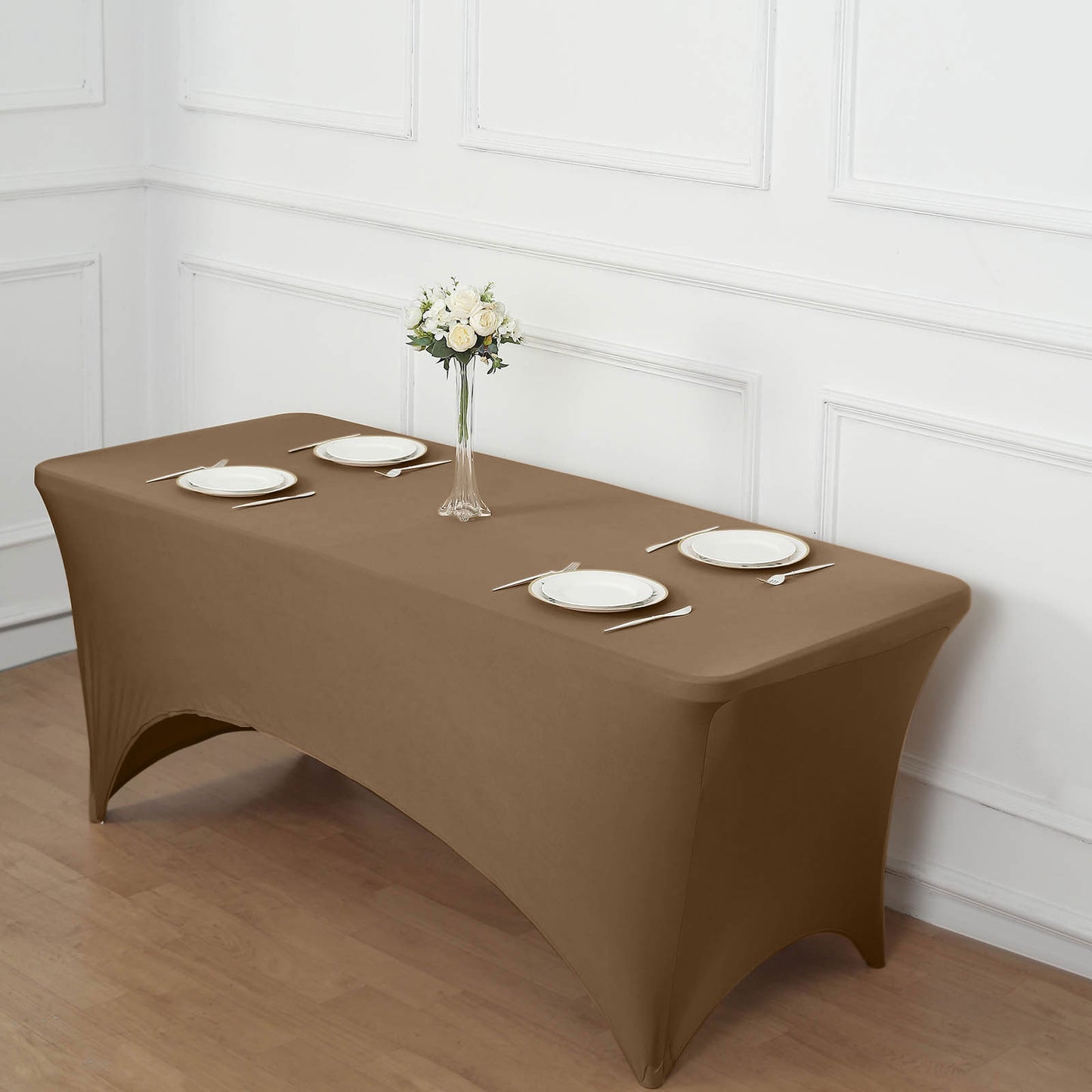 Taupe Stretch Spandex Rectangle Tablecloth 6ft Wrinkle Free Fitted Table Cover for 72"x30" Tables