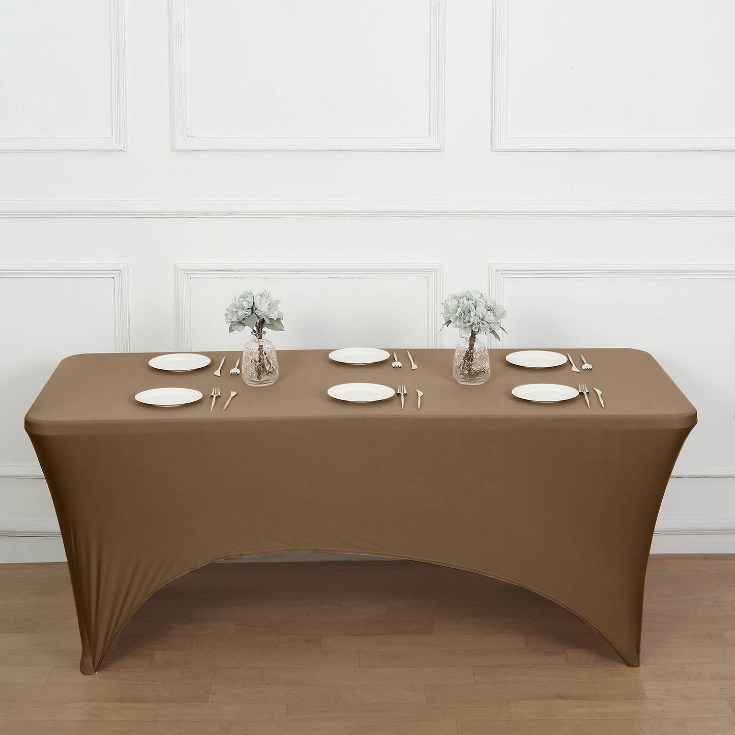 Taupe Stretch Spandex Rectangle Tablecloth 6ft Wrinkle Free Fitted Table Cover for 72"x30" Tables