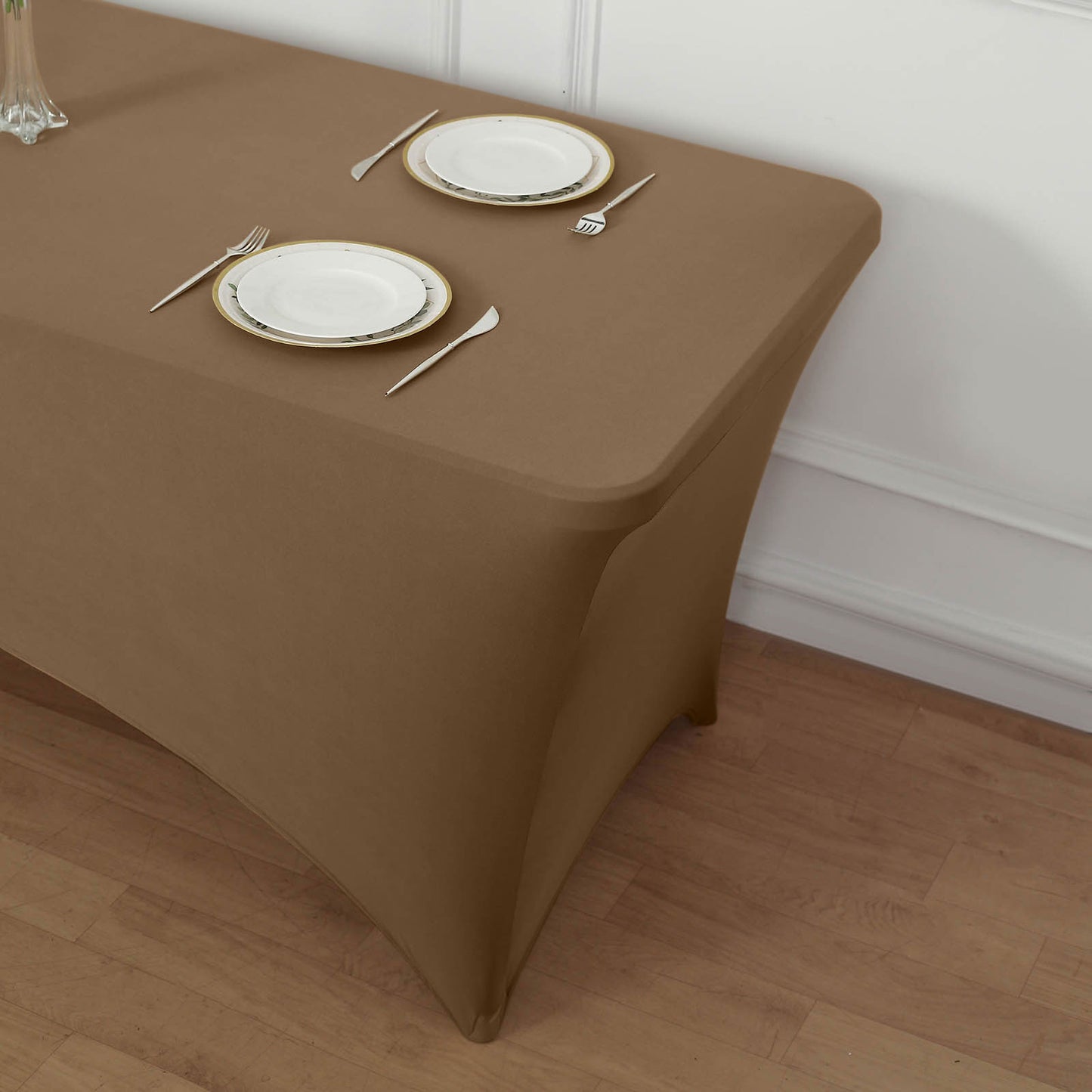 Taupe Stretch Spandex Rectangle Tablecloth 6ft Wrinkle Free Fitted Table Cover for 72"x30" Tables