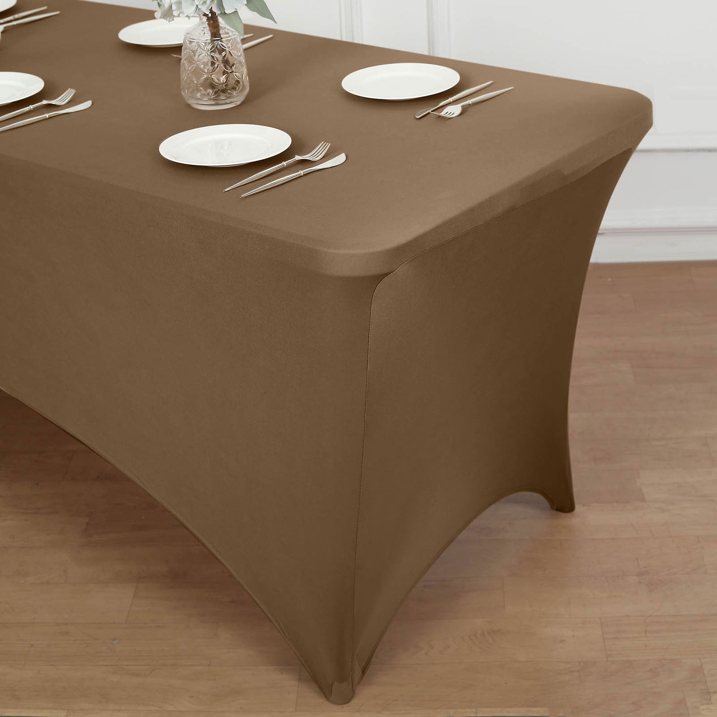 Taupe Stretch Spandex Rectangle Tablecloth 6ft Wrinkle Free Fitted Table Cover for 72"x30" Tables