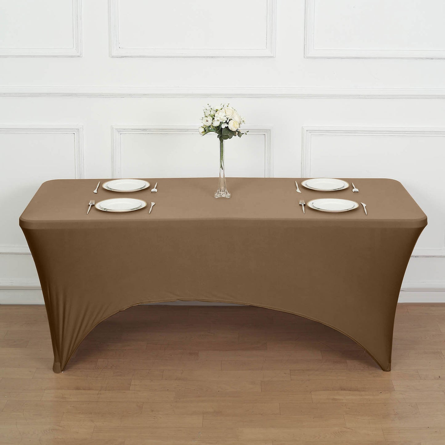 Taupe Stretch Spandex Rectangle Tablecloth 6ft Wrinkle Free Fitted Table Cover for 72"x30" Tables