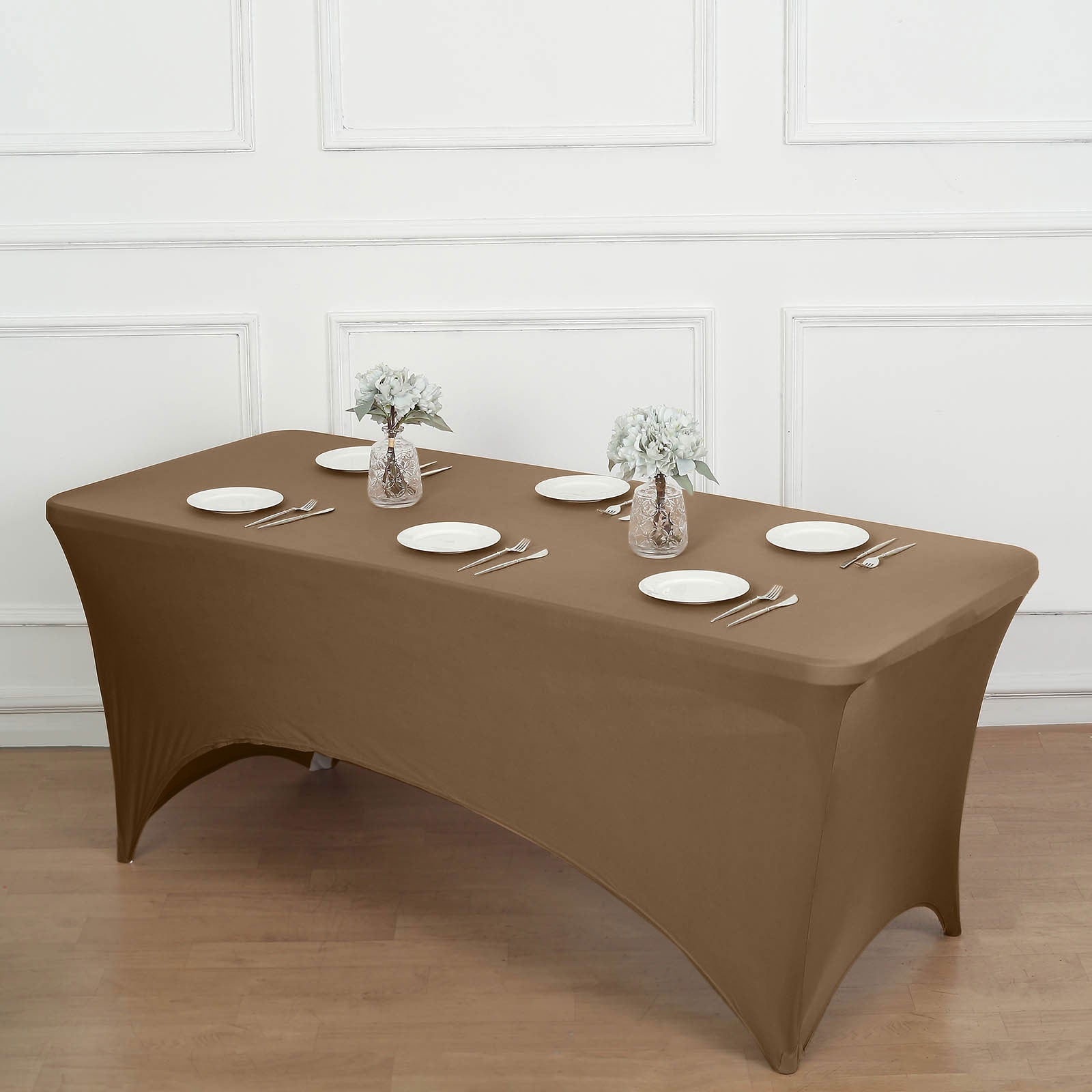 6ft Taupe Spandex Stretch Fitted Rectangular Tablecloth