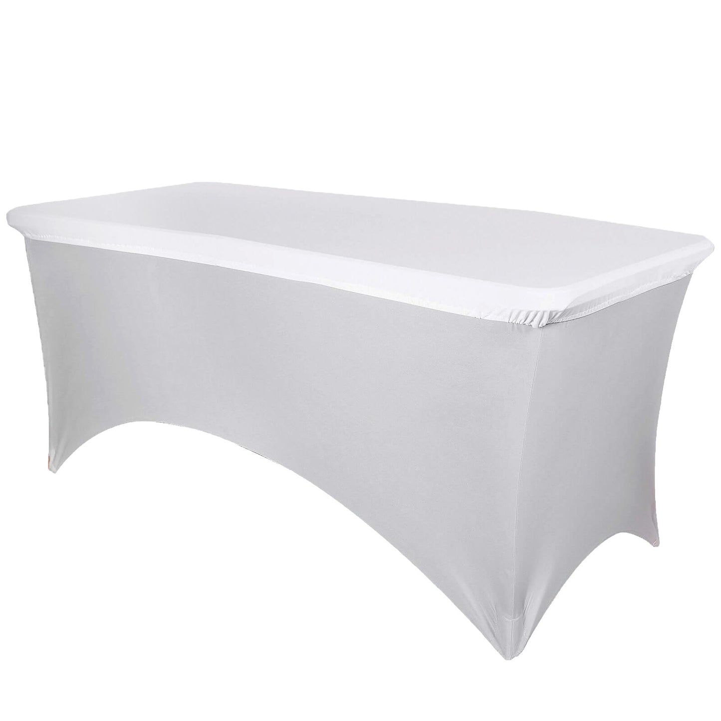 White stretch spandex fitted table cover for 72"x30" tables.