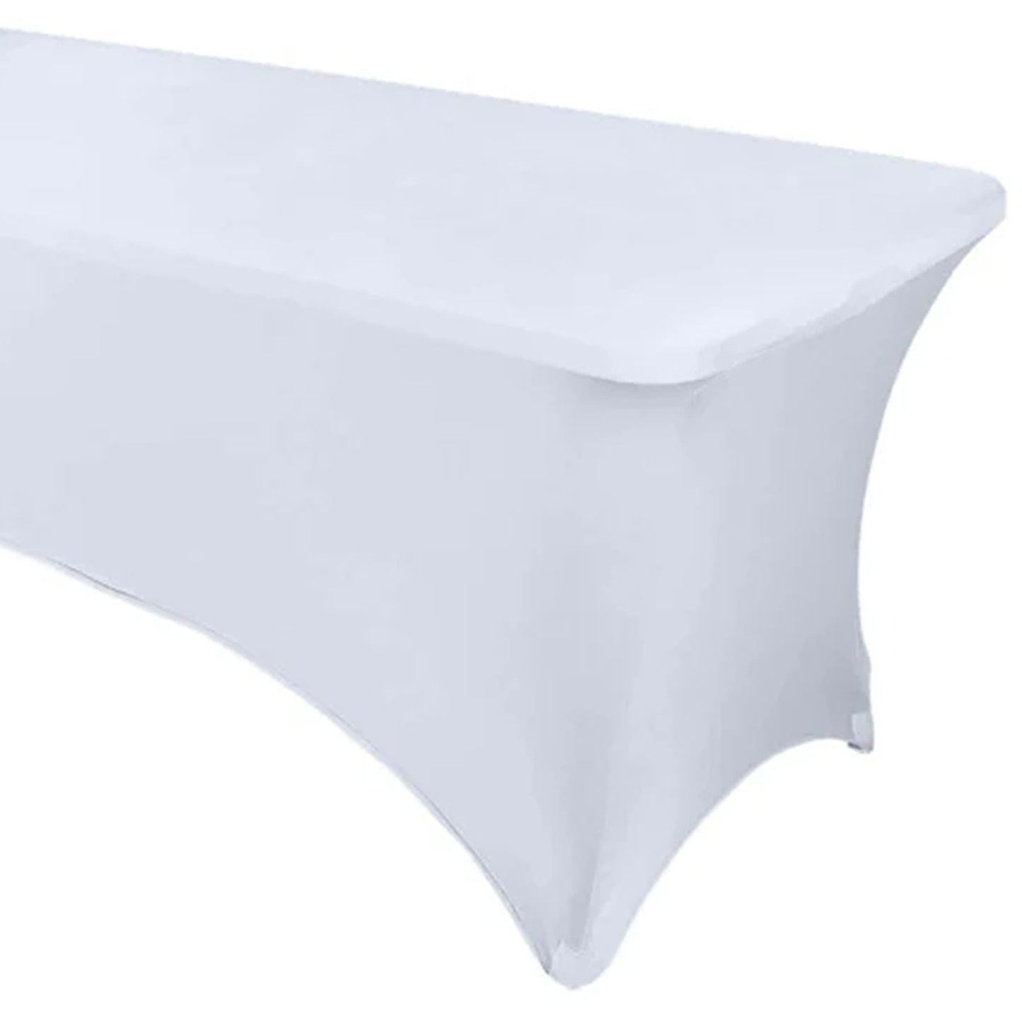 White Stretch Spandex Rectangle Tablecloth 6ft Wrinkle Free Fitted Table Cover for 72"x30" Tables