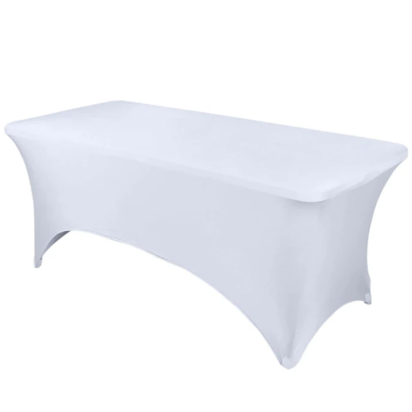 White Stretch Spandex Rectangle Tablecloth 6ft Wrinkle Free Fitted Table Cover for 72"x30" Tables