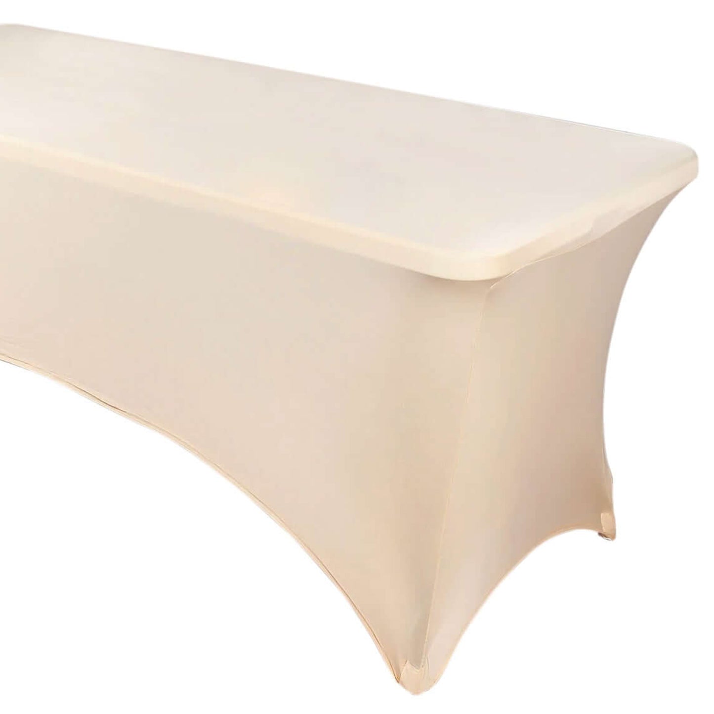 Beige Stretch Spandex Rectangle Tablecloth 8ft Wrinkle Free Fitted Table Cover for 96"x30" Tables