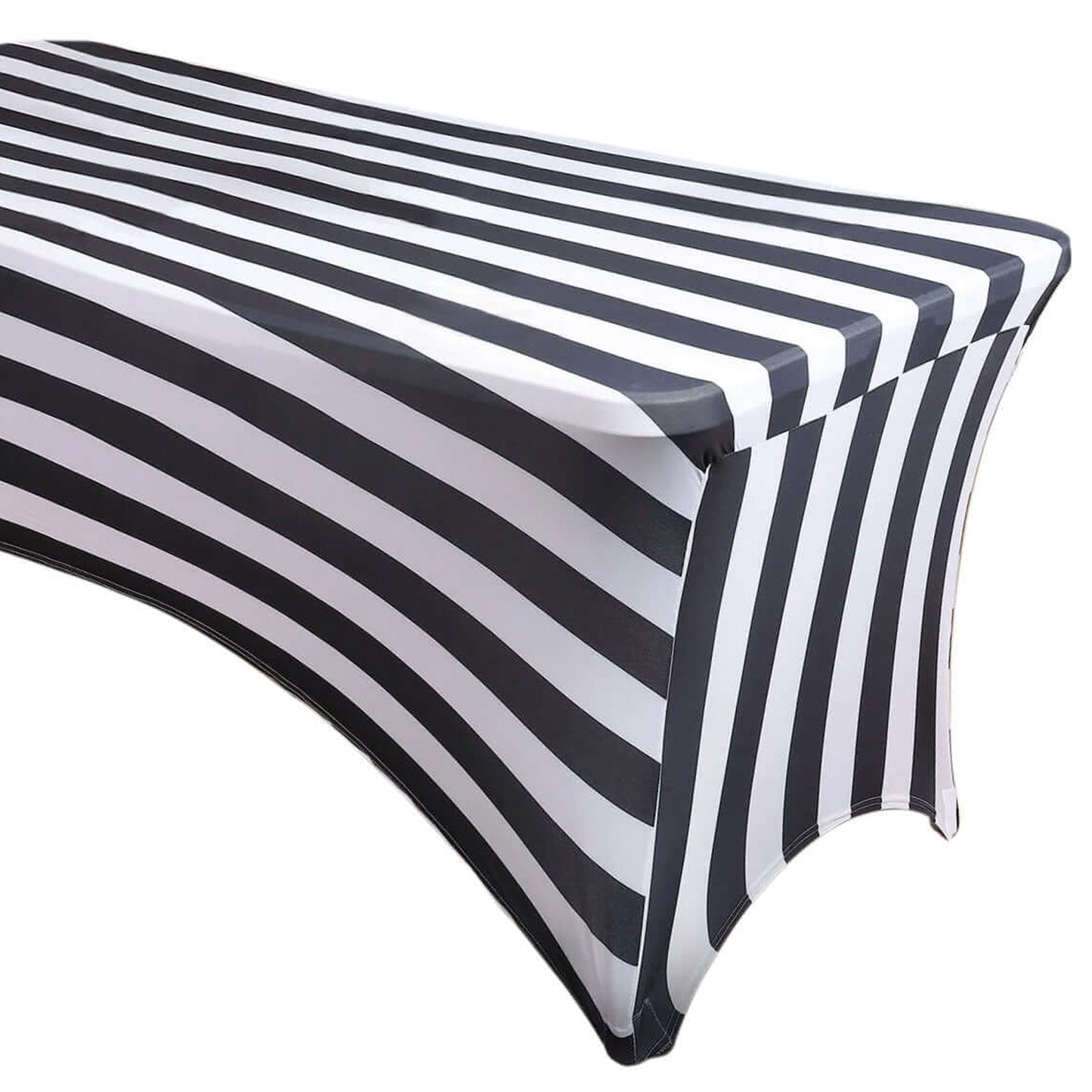 Black White Striped Stretch Spandex Rectangle Tablecloth 8ft Wrinkle Free Fitted Table Cover for 96"x30" Tables