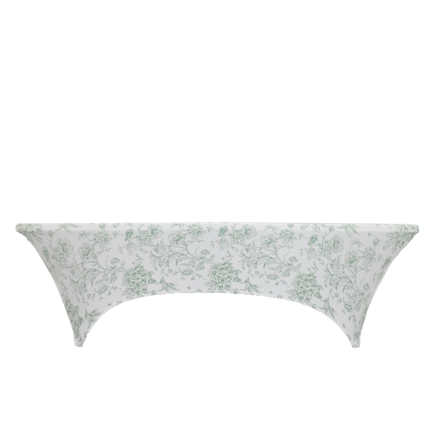 8ft Spandex Fitted Rectangle Tablecloth – White & Dusty Sage Green French Toile Wrinkle-Free Stretch Table Cover