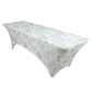 8ft Spandex Fitted Rectangle Tablecloth – White & Dusty Sage Green French Toile Wrinkle-Free Stretch Table Cover