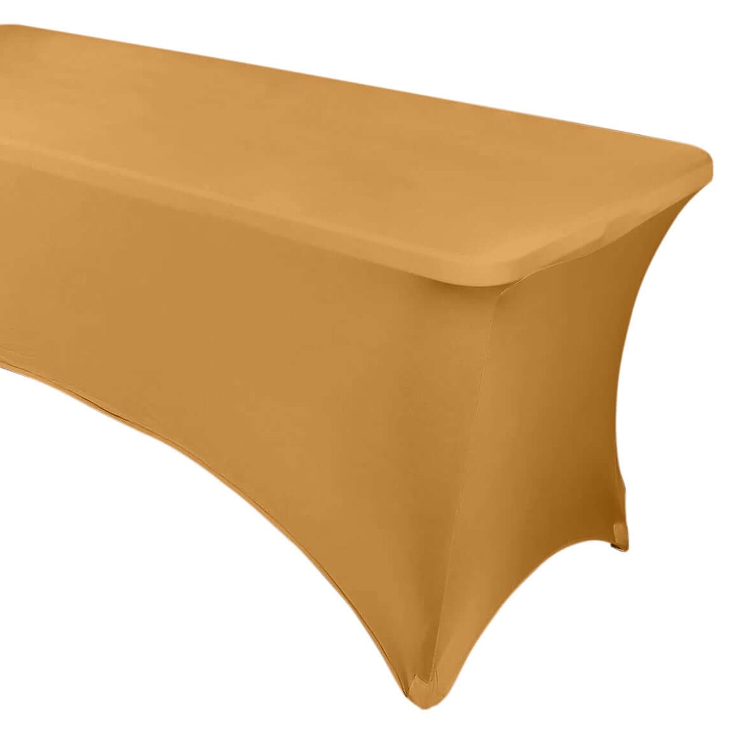 Gold Stretch Spandex Rectangle Tablecloth 8ft Wrinkle Free Fitted Table Cover for 96"x30" Tables