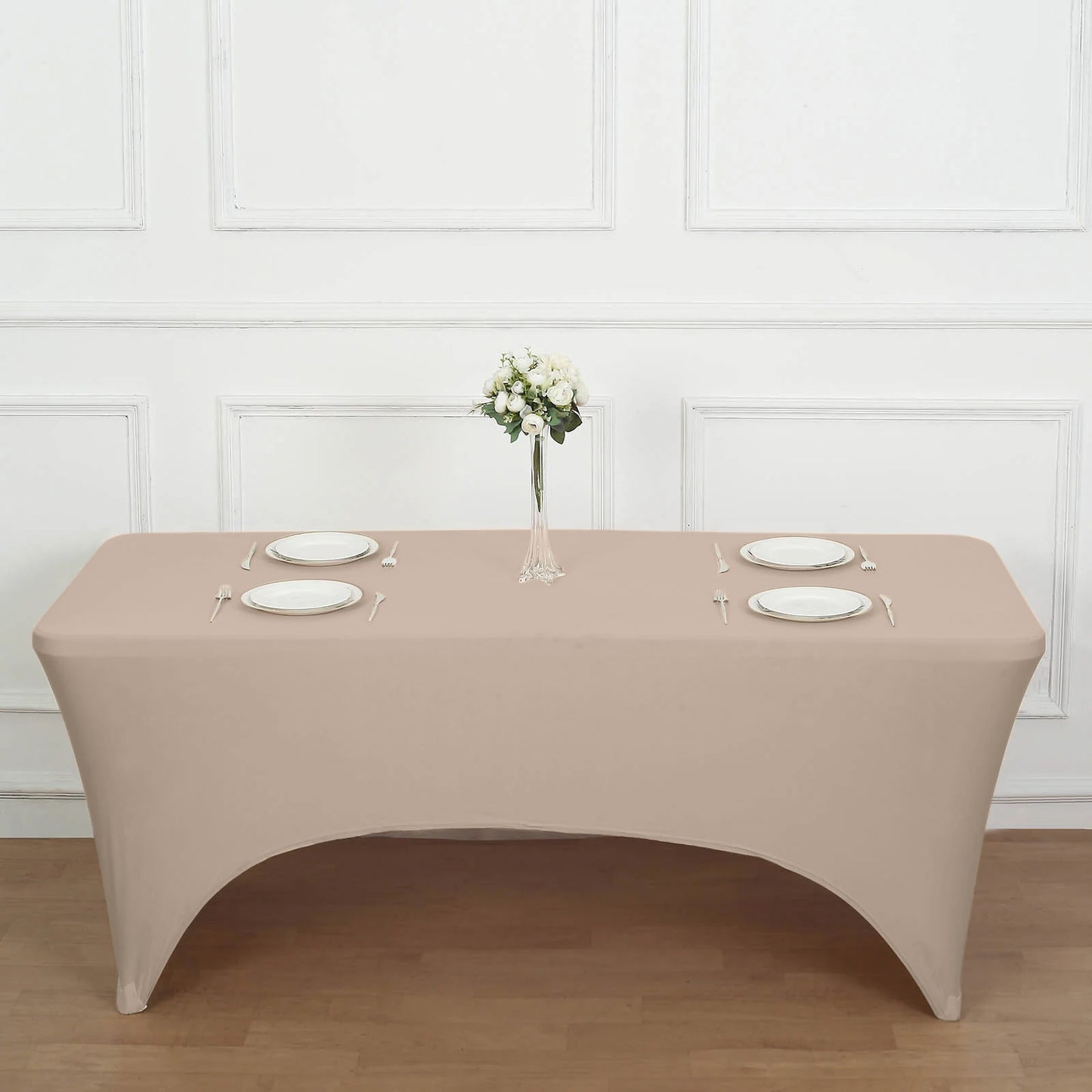 8ft Nude Spandex Stretch Fitted Rectangular Tablecloth