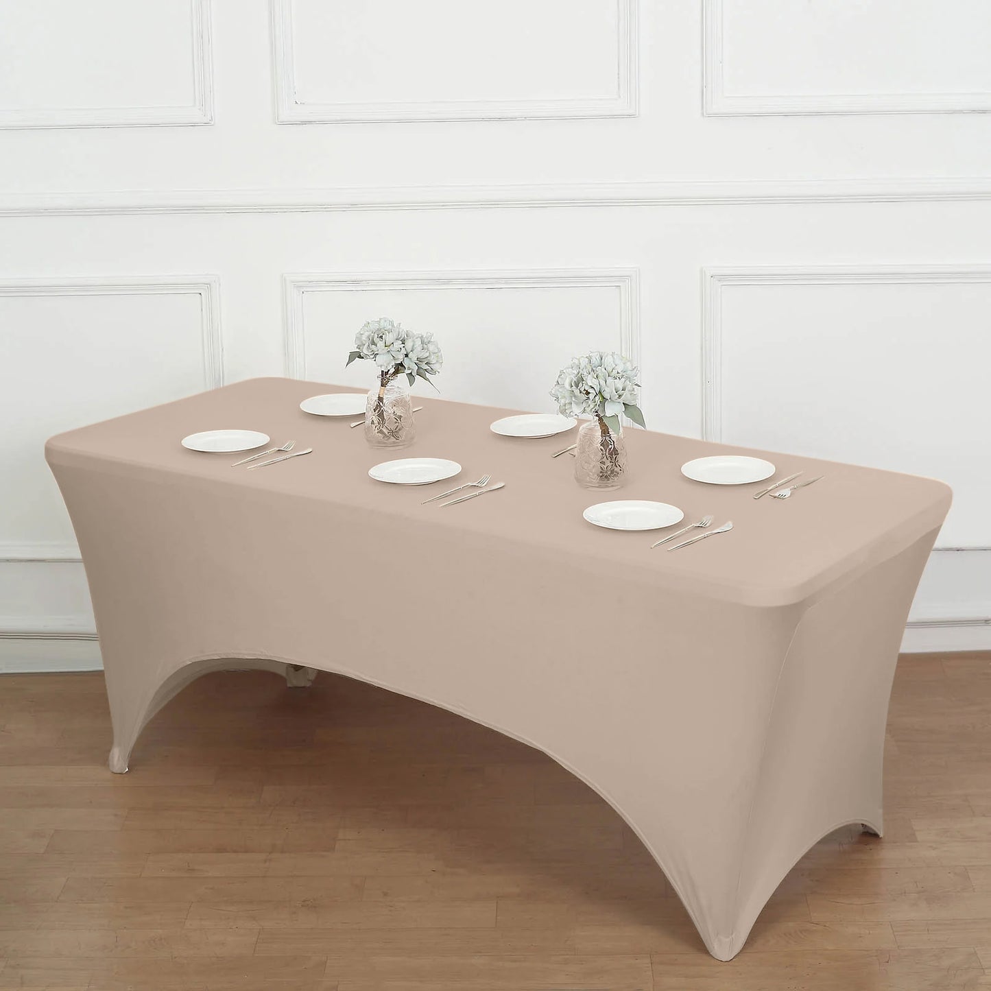 Nude Stretch Spandex Rectangle Tablecloth 8ft Wrinkle Free Fitted Table Cover for 96"x30" Tables