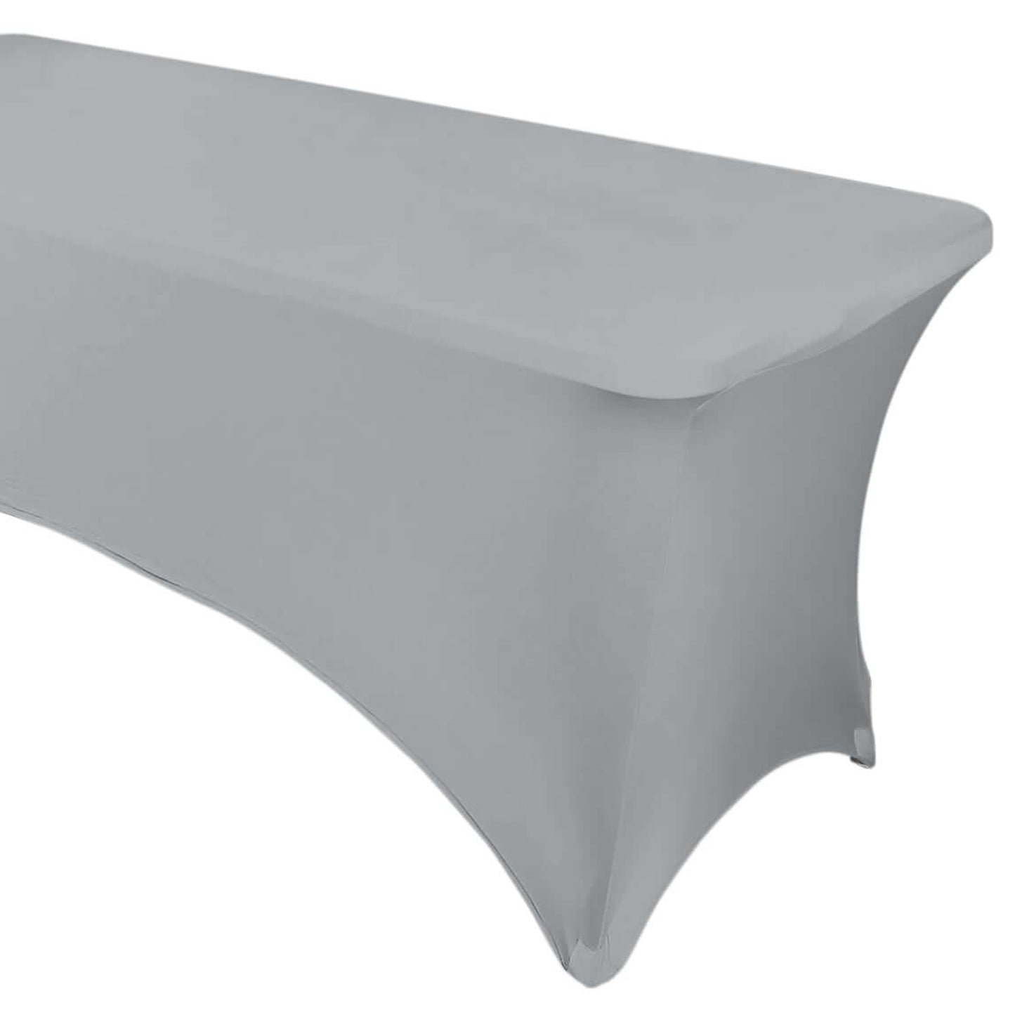 Silver Stretch Spandex Rectangle Tablecloth 8ft Wrinkle Free Fitted Table Cover for 96"x30" Tables