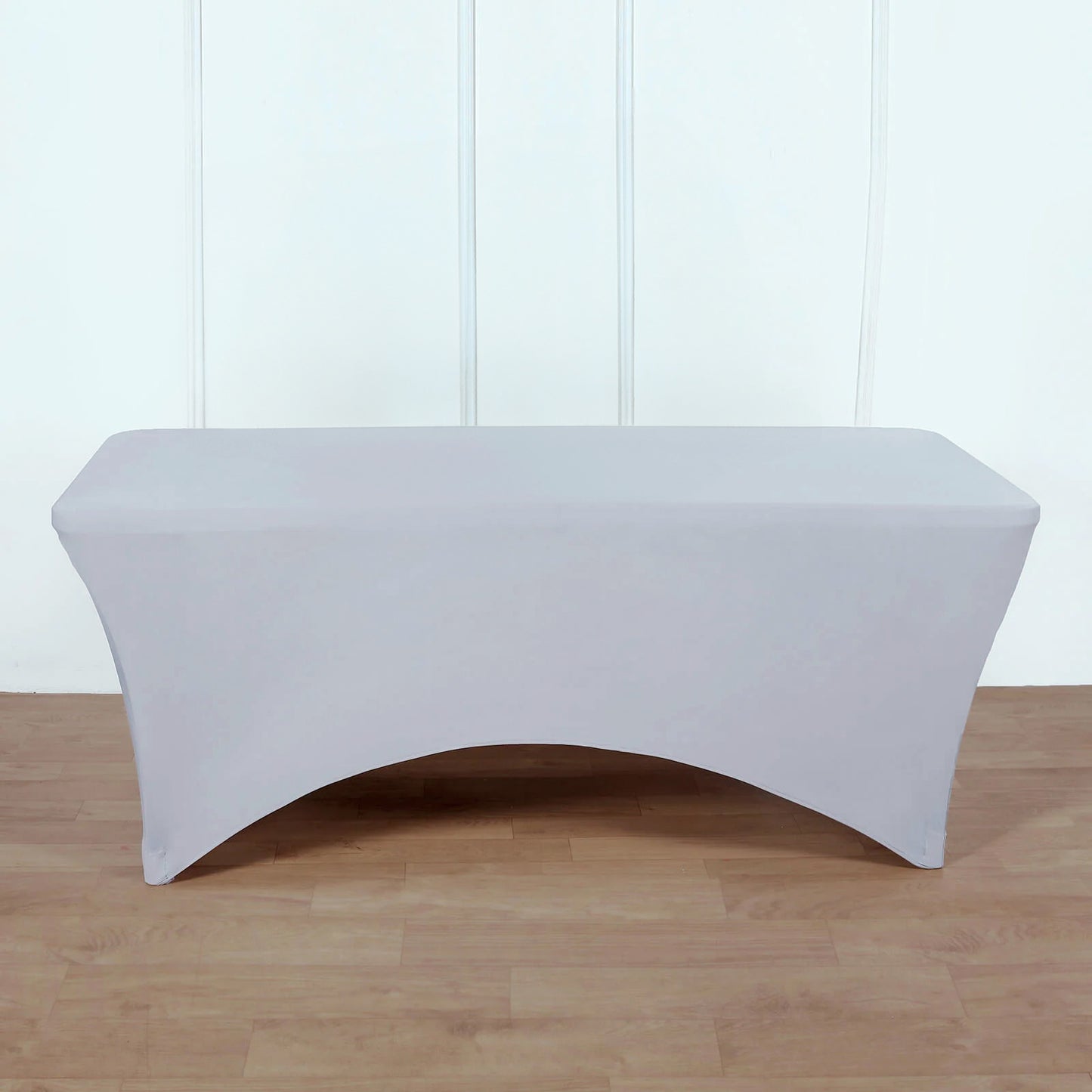 Silver Stretch Spandex Rectangle Tablecloth 8ft Wrinkle Free Fitted Table Cover for 96"x30" Tables