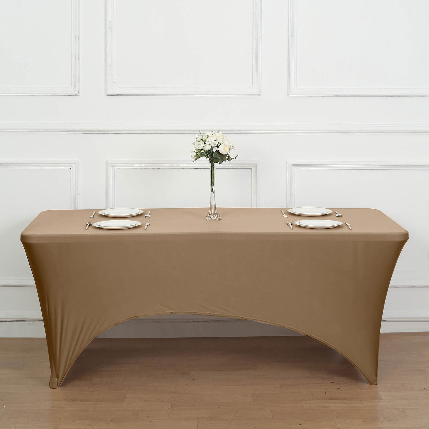 8ft Taupe Spandex Stretch Fitted Rectangular Tablecloth