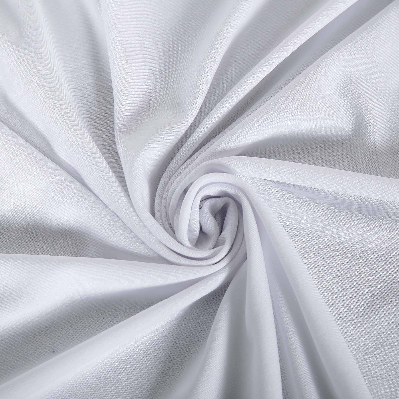 White spandex tablecloth cover for 8ft tables, wrinkle-free and fitted. #whtbkgd