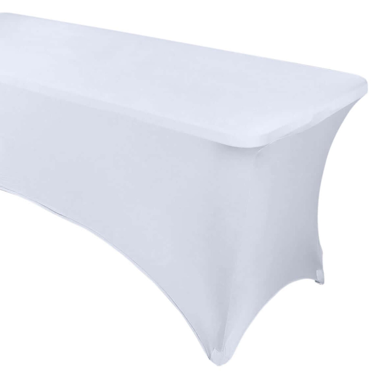 White Stretch Spandex Rectangle Tablecloth 8ft Wrinkle Free Fitted Table Cover for 96"x30" Tables