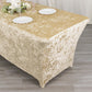 6ft Beige Crushed Velvet Spandex Fitted Rectangular Table Cover