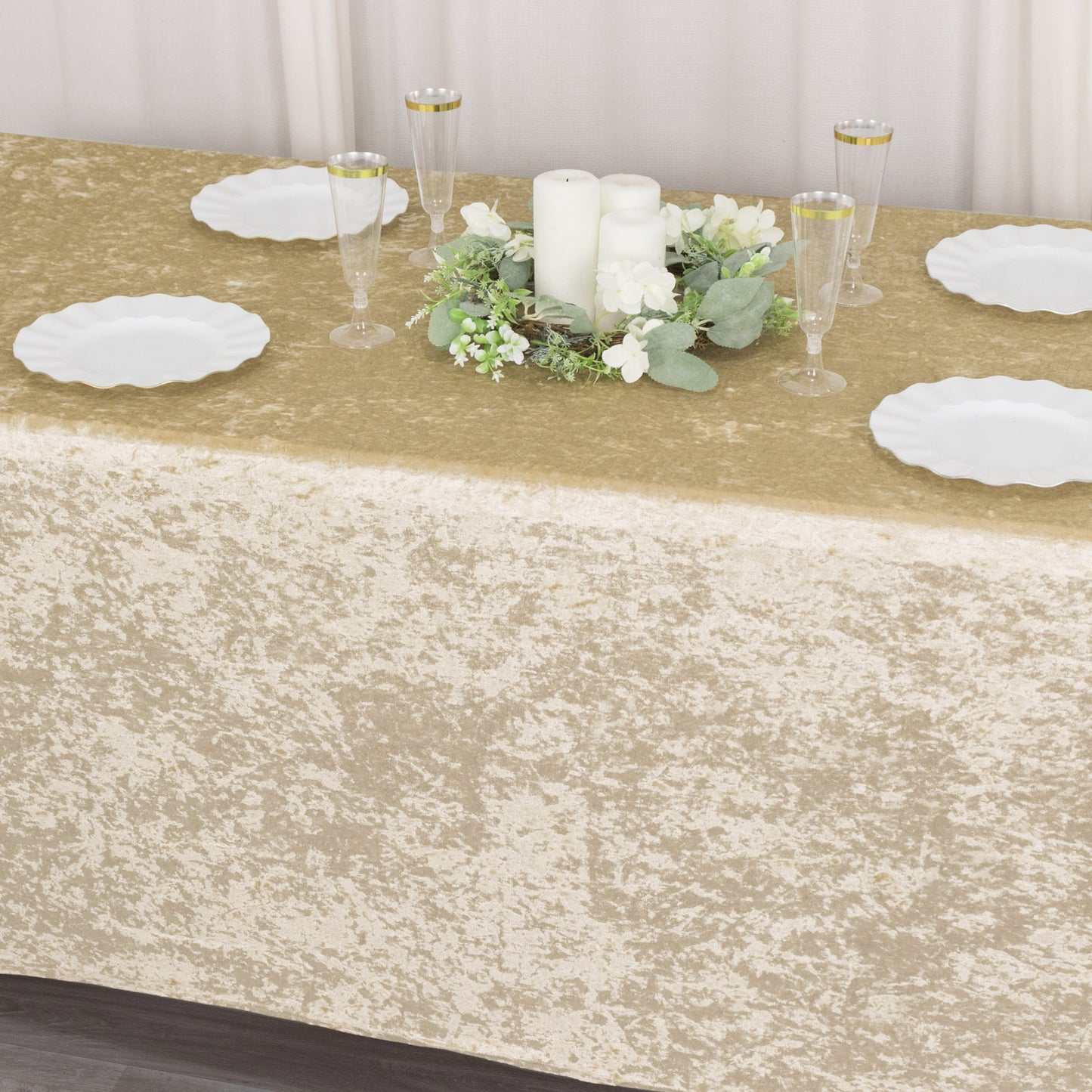 6ft Beige Crushed Velvet Spandex Fitted Rectangular Table Cover