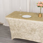 6ft Beige Crushed Velvet Spandex Fitted Rectangular Table Cover