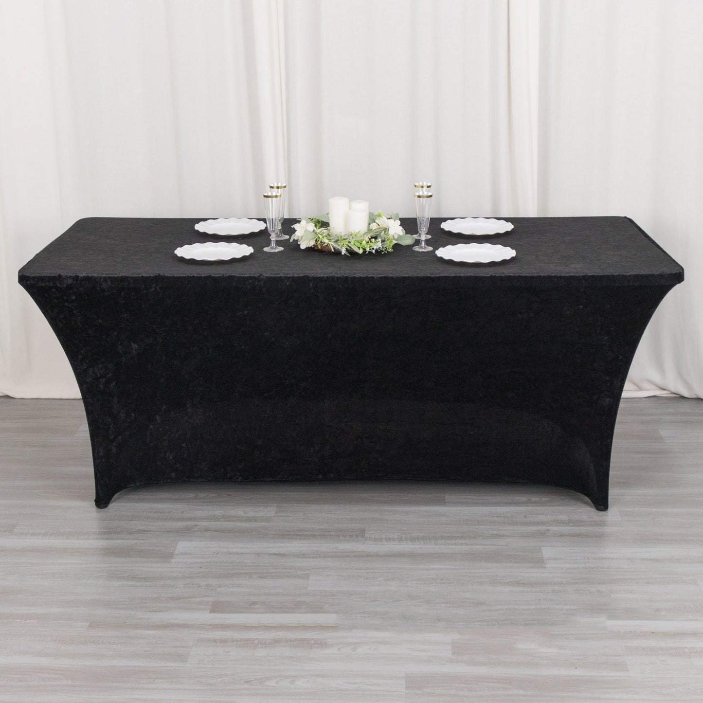 6ft Black Crushed Velvet Spandex Fitted Rectangular Table Cover