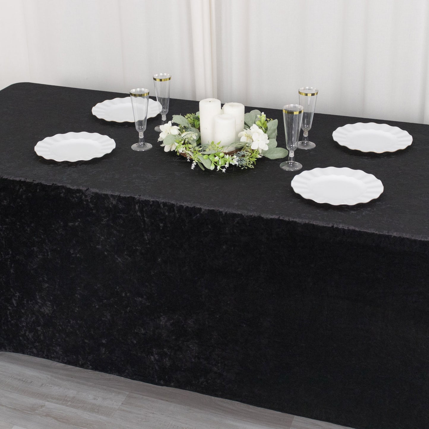 6ft Black Crushed Velvet Spandex Fitted Rectangular Table Cover